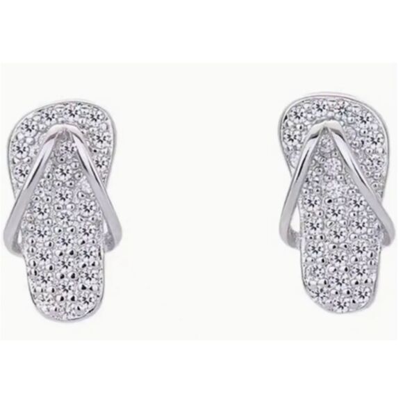 Tiny SILVER Rhinestone Flip Flop Earrings Summer Fun Flip Flops Sandals - Picture 2 of 4